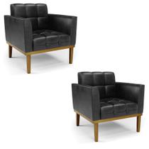 Poltrona Base de Madeira Fixa Castanho Kit 2 Elisa Corano Preto D03 - D'Rossi