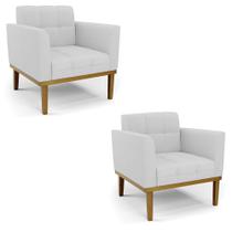 Poltrona Base de Madeira Fixa Castanho Kit 2 Elisa Linho Cinza A05 D03 - D'Rossi Poltrona Base de Madeira Fixa Castanho Kit 2 Elisa Linho Cinza A05 D03 - D'Rossi