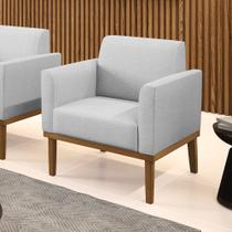 Poltrona Base de Madeira Fixa Castanho Marisa Linho Cinza A05 Poltrona Base de Madeira Fixa Castanho Marisa Linho Cinza A05