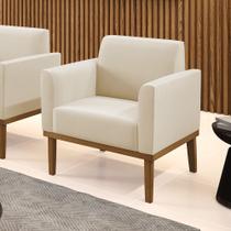 Poltrona Base de Madeira Fixa Castanho Marisa Suede