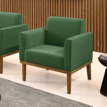 Poltrona Base de Madeira Fixa Castanho Marisa Suede Verde Poltrona Base de Madeira Fixa Castanho Marisa Suede Verde