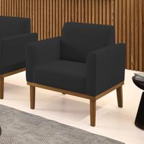 Poltrona Base de Madeira Fixa Castanho Marisa Veludo Preto