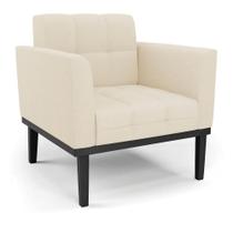 Poltrona Base De Madeira Fixa Preto Elisa Linho Bege A19 D03 - D'rossi Poltrona Base De Madeira Fixa Preto Elisa Linho Bege A19 D03 - D'rossi