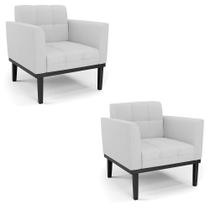 Poltrona Base De Madeira Fixa Preto Kit 2 Elisa Linho Cinza A05 D03 - D'rossi Poltrona Base De Madeira Fixa Preto Kit 2 Elisa Linho Cinza A05 D03 - D'rossi