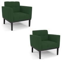 Poltrona Base De Madeira Fixa Preto Kit 2 Elisa Veludo D03 - D'rossi Cor Verde