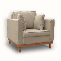 Poltrona Base de Madeira Linho Premium Moderno Minimalista Confortável Penélope