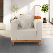 Poltrona Base de Madeira Reforça Cadeira Beny Sala Estar Linho Madeira Prima Deccor