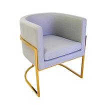 Poltrona Base Dupla Metal Dourado Moderno Estof Cinza Luxo Poltrona Base Dupla Metal Dourado Moderno Estof Cinza Luxo