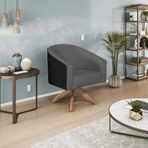 Poltrona Base Giratória de Madeira Linho Factor Mariana Maranata Estofados