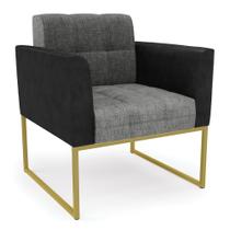 Poltrona Base Industrial Dourado Elisa Preto/Linho Grafite A26 D03 - D'Rossi