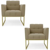 Poltrona Base Industrial Dourado Kit 2 Ana Suede Marrom RT - Ibiza