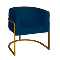 Poltrona Base Industrial Dourado Sala de Estar Lety Veludo Azul Marinho S05 - D'Rossi