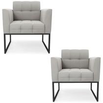 Poltrona Base Industrial Preto Kit 2 Ana Veludo Cinza - Ibiza