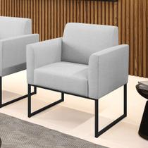 Poltrona Base Industrial Preto Marisa Linho Cinza A05