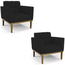 Poltrona Base Madeira Castanho Kit 2 Ana Linho Preto - Ibiza Poltrona Base Madeira Castanho Kit 2 Ana Linho Preto - Ibiza