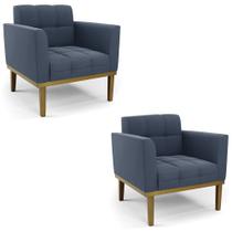 Poltrona Base Madeira Castanho Kit 2 Ana Suede Azul Marinho - Ibiza Poltrona Base Madeira Castanho Kit 2 Ana Suede Azul Marinho - Ibiza