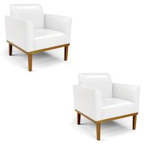 Poltrona Base Madeira Castanho Kit 2 Maressa Sintético PU Branco - Ibiza Poltrona Base Madeira Castanho Kit 2 Maressa Sintético PU Branco - Ibiza