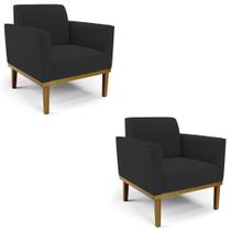 Poltrona Base Madeira Castanho Kit 2 Maressa Veludo Preto Poltrona Base Madeira Castanho Kit 2 Maressa Veludo Preto
