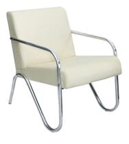 Poltrona Bege Em Curvin Para Sala de Espera Recepção Com Braços Cromados Decorativa Confortável - PS