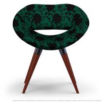 Poltrona Beijo Floral Preto e Verde Cadeira Decorativa com Base Fixa