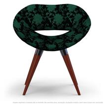 Poltrona Beijo Floral Verde e Preto Cadeira Decorativa com Base Fixa