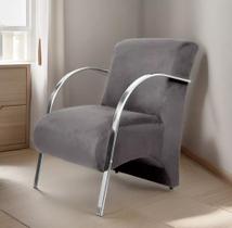 Poltrona Bella em tecido Suede Tipo Sofá com braço chato cromado Confortável