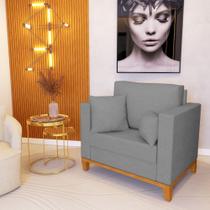 Poltrona Beny Amamentaçao com 2 Almofadas Base em Madeira Maciça Tecido Linho Cinza Poltrona Beny Amamentaçao com 2 Almofadas Base em Madeira Maciça Tecido Linho Cinza