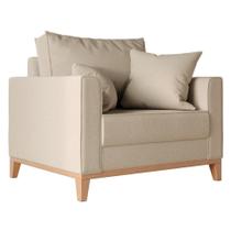 Poltrona Beny Pés e Base em Madeira Linho Rústico Bege