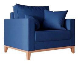 Poltrona Beny Pés E Base Em Madeira Suede Marinho - Fm Poltrona Beny Pés E Base Em Madeira Suede Marinho - Fm
