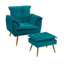 Poltrona Beta com Puff Lunar Sued Azul Turquesa Aradecor Poltrona Beta com Puff Lunar Sued Azul Turquesa Aradecor