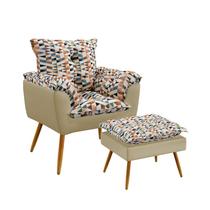 Poltrona Beta com Puff Lunar Sued Estampado Laranja com Bege Aradecor Poltrona Beta com Puff Lunar Sued Estampado Laranja com Bege Aradecor