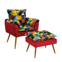 Poltrona Beta com Puff Lunar Suede Estampado Colorido com Vermelho Aradecor Poltrona Beta com Puff Lunar Suede Estampado Colorido com Vermelho Aradecor