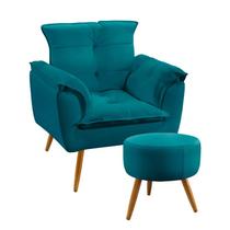 Poltrona Beta com Puff Solar Sued Azul Turquesa Aradecor