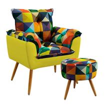 Poltrona Beta com Puff Solar Suede Estampado Colorido com Amarelo Aradecor Poltrona Beta com Puff Solar Suede Estampado Colorido com Amarelo Aradecor