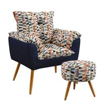 Poltrona Beta com Puff Solar Suede Estampado Laranja com Azul Marinho Aradecor Poltrona Beta com Puff Solar Suede Estampado Laranja com Azul Marinho Aradecor