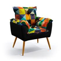 Poltrona Beta Suede Estampado Colorido com Preto Aradecor