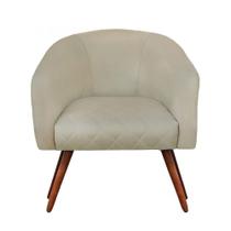 Poltrona Bianca Com Tressê Suede Pés Palito Castanho - D'rossi Cor Bege