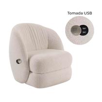 Poltrona Biscuit Tecido Super Boucle Cru com entrada USB - OOCA Móveis
