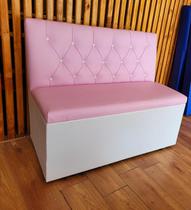 Poltrona booth 1,10cm assento e encosto rosa base branca, botões branco