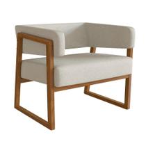 Poltrona Bria Poliéster Bege Claro e Nogueira