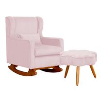 Poltrona C/ Puff Balanço Amamentação Aurora Suede Rosa Bebe - LM DECOR