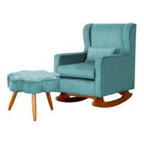 Poltrona C/ Puff Balanço Amamentação Aurora Veludo Azul Turquesa - LM DECOR