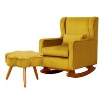 Poltrona C/ Puff Balanço Amamentação Aurora Veludo Mostarda - LM DECOR