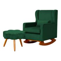 Poltrona C/ Puff Balanço Amamentação Aurora Veludo Verde - LM DECOR