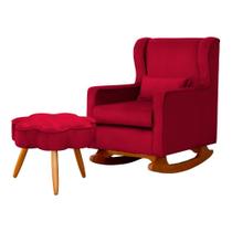 Poltrona C/ Puff Balanço Amamentação Aurora Veludo Vermelho - LM DECOR