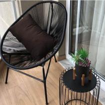 Poltrona Cadeira Acapulco Sala Jardim Varanda Preto Com Almofada Quadrada Suede Marrom - Ahz Móveis