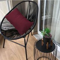 Poltrona Cadeira Acapulco Sala Jardim Varanda Preto Com Almofada Quadrada Suede Marsala Bordô - Ahazzo Móveis