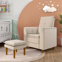 Poltrona Cadeira Amamentação Luxo Suede Bege + Puff