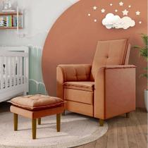 Poltrona Cadeira Amamentação Luxo Suede Terracota + Puff