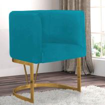 Poltrona Cadeira Aurora Luxo Confort Industrial Ferro Dourado Suede Azul Turquesa - Ahz Móveis